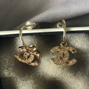 Chanel Crystal Golden Hoops Earrings